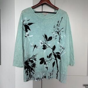 JESS & JANE MINERAL WASHED COTTON DOLMAN SLEEVE COTTON TUNIC BLUE WOMEN’S XL